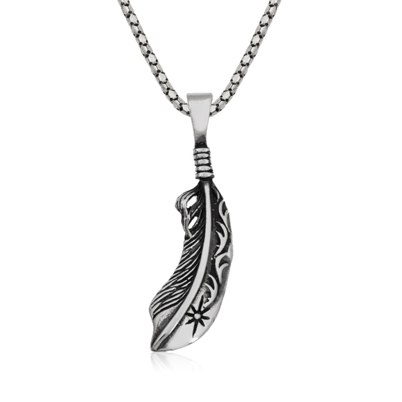 925 Sterling Silver feather men’s necklace - Picture 7 of 7